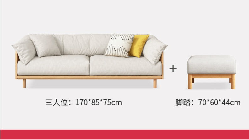 ELLIE Scandinavian Sofa Japanese Nordic Style Full Wood Frame 90 to 260 cm ( 1, 2 3 Seater, Choice of 6 Size, 5 Color )