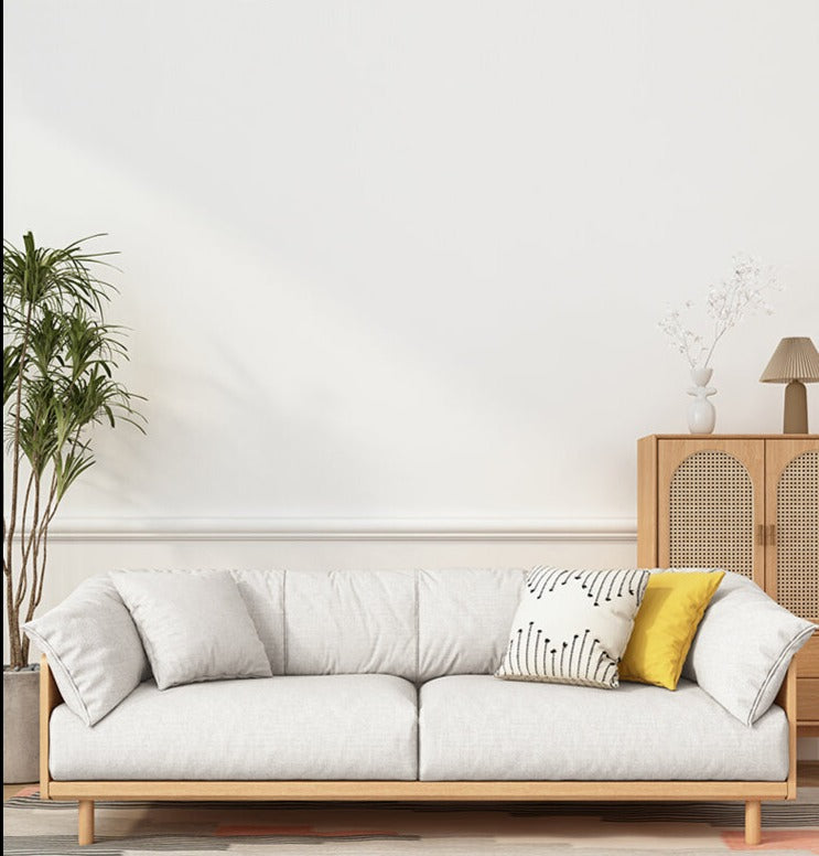 ELLIE Scandinavian Sofa Japanese Nordic Style Full Wood Frame 90 to 260 cm ( 1, 2 3 Seater, Choice of 6 Size, 5 Color )