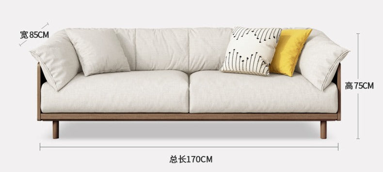 ELLIE Scandinavian Sofa Japanese Nordic Style Full Wood Frame 90 to 260 cm ( 1, 2 3 Seater, Choice of 6 Size, 5 Color )