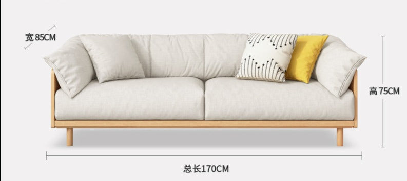ELLIE Scandinavian Sofa Japanese Nordic Style Full Wood Frame 90 to 260 cm ( 1, 2 3 Seater, Choice of 6 Size, 5 Color )
