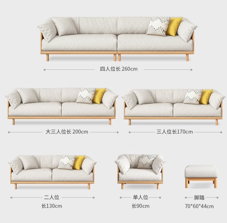 ELLIE Scandinavian Sofa Japanese Nordic Style Full Wood Frame 90 to 260 cm ( 1, 2 3 Seater, Choice of 6 Size, 5 Color )