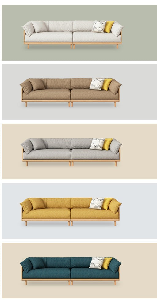 ELLIE Scandinavian Sofa Japanese Nordic Style Full Wood Frame 90 to 260 cm ( 1, 2 3 Seater, Choice of 6 Size, 5 Color )