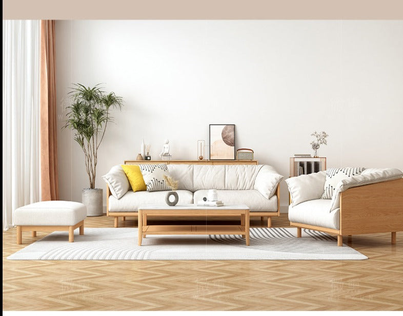 ELLIE Scandinavian Sofa Japanese Nordic Style Full Wood Frame 90 to 260 cm ( 1, 2 3 Seater, Choice of 6 Size, 5 Color )