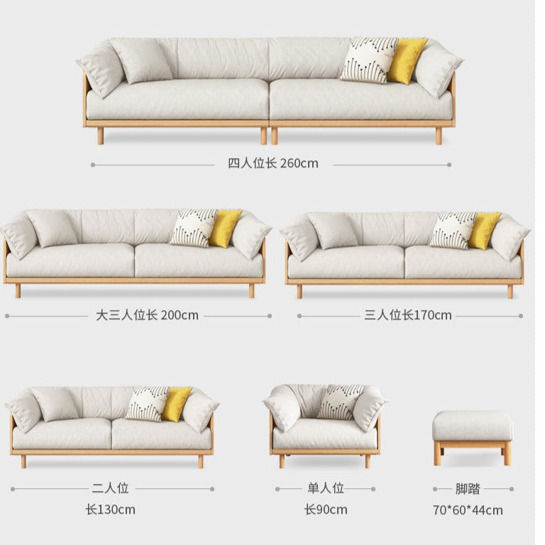 ELLIE Scandinavian Sofa Japanese Nordic Style Full Wood Frame 90 to 260 cm ( 1, 2 3 Seater, Choice of 6 Size, 5 Color )