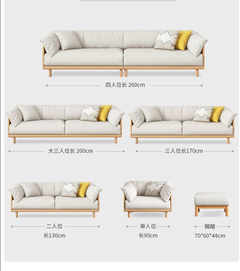 ELLIE Scandinavian Sofa Japanese Nordic Style Full Wood Frame 90 to 260 cm ( 1, 2 3 Seater, Choice of 6 Size, 5 Color )