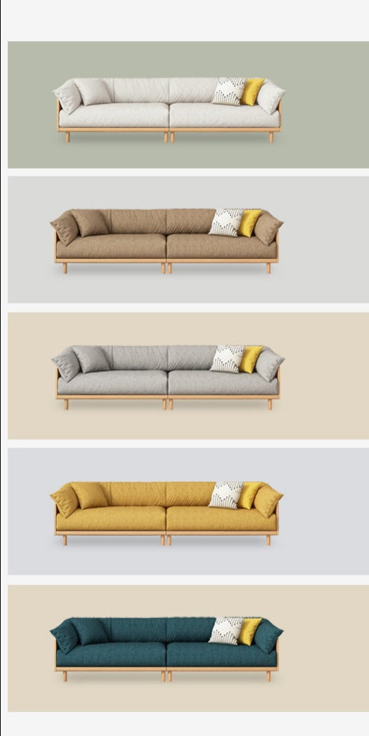 ELLIE Scandinavian Sofa Japanese Nordic Style Full Wood Frame 90 to 260 cm ( 1, 2 3 Seater, Choice of 6 Size, 5 Color )