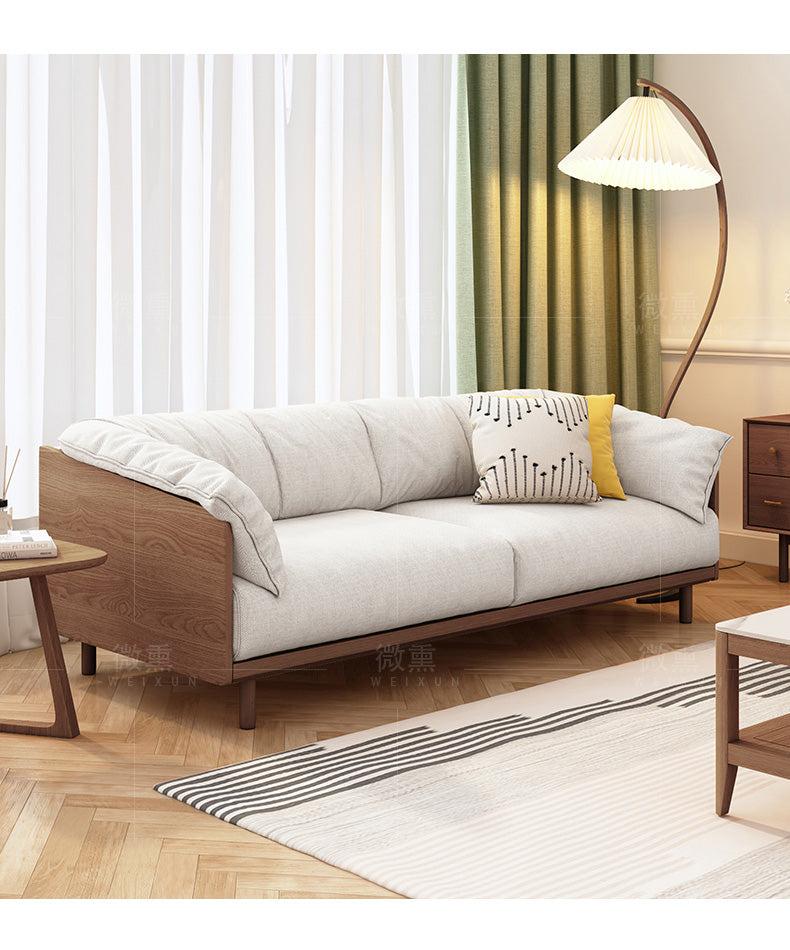 ELLIE Scandinavian Sofa Japanese Nordic Style Full Wood Frame 90 to 260 cm ( 1, 2 3 Seater, Choice of 6 Size, 5 Color )