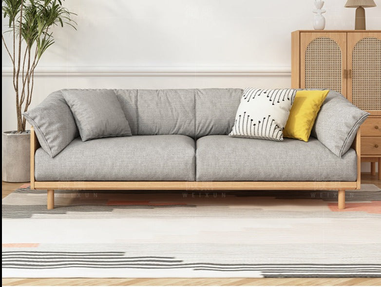 ELLIE Scandinavian Sofa Japanese Nordic Style Full Wood Frame 90 to 260 cm ( 1, 2 3 Seater, Choice of 6 Size, 5 Color )