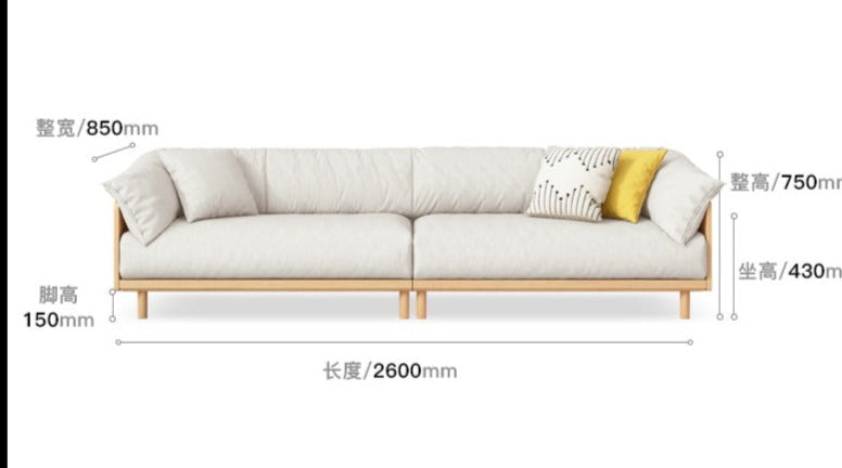 ELLIE Scandinavian Sofa Japanese Nordic Style Full Wood Frame 90 to 260 cm ( 1, 2 3 Seater, Choice of 6 Size, 5 Color )
