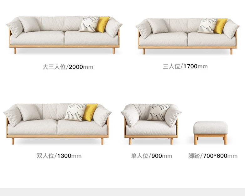 ELLIE Scandinavian Sofa Japanese Nordic Style Full Wood Frame 90 to 260 cm ( 1, 2 3 Seater, Choice of 6 Size, 5 Color )