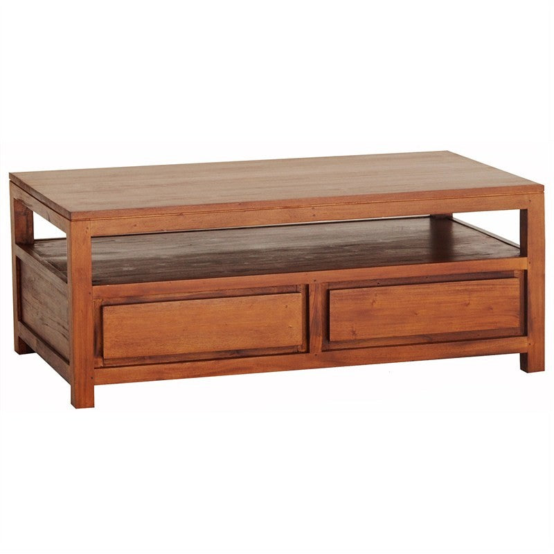 Naples Solid Teak Timber 4 Drawer 120cm Coffee Table - Light Pecan SFS638CT-004-TA-LP_1