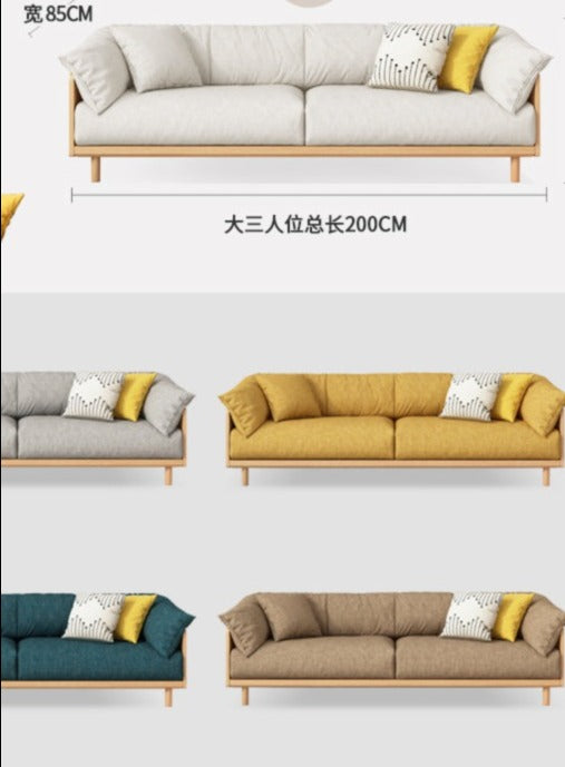 ELLIE Scandinavian Sofa Japanese Nordic Style Full Wood Frame 90 to 260 cm ( 1, 2 3 Seater, Choice of 6 Size, 5 Color )