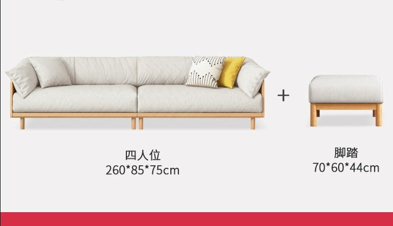 ELLIE Scandinavian Sofa Japanese Nordic Style Full Wood Frame 90 to 260 cm ( 1, 2 3 Seater, Choice of 6 Size, 5 Color )