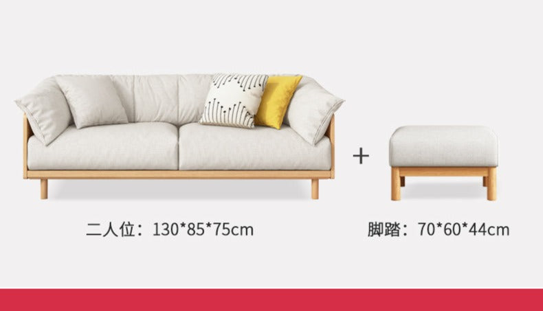 ELLIE Scandinavian Sofa Japanese Nordic Style Full Wood Frame 90 to 260 cm ( 1, 2 3 Seater, Choice of 6 Size, 5 Color )
