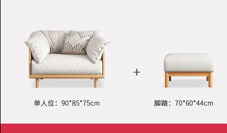 ELLIE Scandinavian Sofa Japanese Nordic Style Full Wood Frame 90 to 260 cm ( 1, 2 3 Seater, Choice of 6 Size, 5 Color )