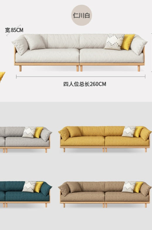 ELLIE Scandinavian Sofa Japanese Nordic Style Full Wood Frame 90 to 260 cm ( 1, 2 3 Seater, Choice of 6 Size, 5 Color )
