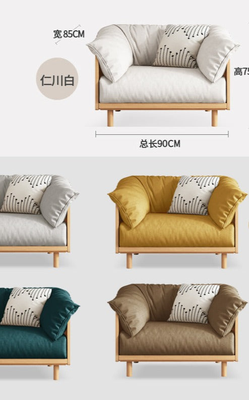 ELLIE Scandinavian Sofa Japanese Nordic Style Full Wood Frame 90 to 260 cm ( 1, 2 3 Seater, Choice of 6 Size, 5 Color )