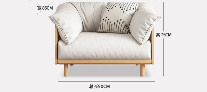 ELLIE Scandinavian Sofa Japanese Nordic Style Full Wood Frame 90 to 260 cm ( 1, 2 3 Seater, Choice of 6 Size, 5 Color )