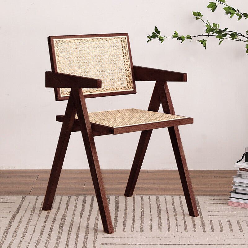 Rowan RITZ Chair Rattan with Armrest Nordic Solid Wood Walnut, Natural Color