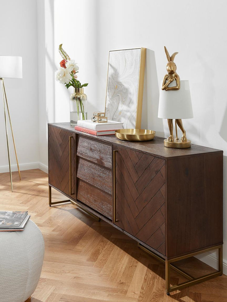 DELANEY Herringbone Solid Wood American Ash Acacia Sideboard Buffet Cabinet