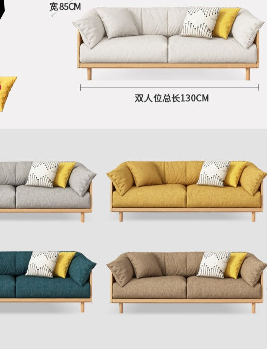 ELLIE Scandinavian Sofa Japanese Nordic Style Full Wood Frame 90 to 260 cm   ( 1, 2 3 Seater, Choice of 6 Size, 5 Color )