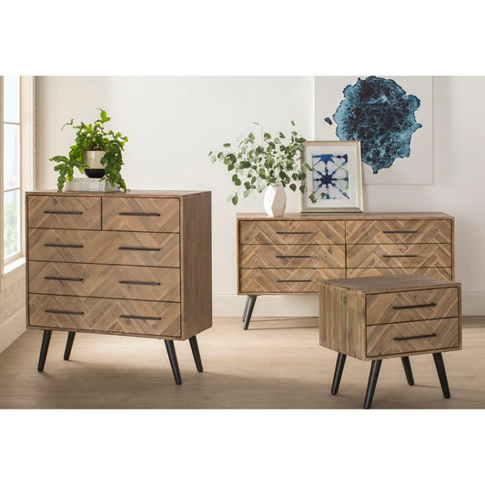 ZACHARY Herringbone Bedside Table Modern Solid Wood