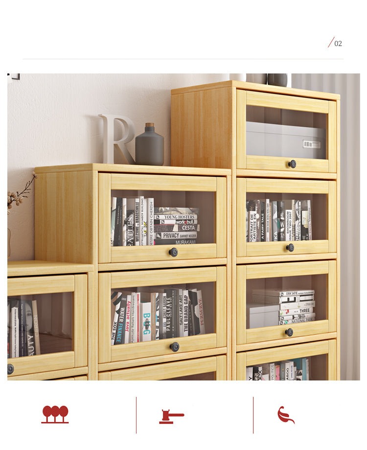 Brielle Glass Display Cabinet Bookcase Solid Wood ( Natural Color )