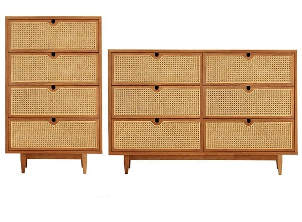 Dakota RITZ Japanese Chest of Drawers Cabinet Rattan Solid Wood Colour Walnut Cherry Natural