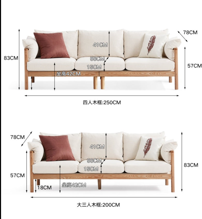 GRACE Nordic Japanese Design Sofa Solid Wood ( Choice of 6 Size, 8 Fabric Color )