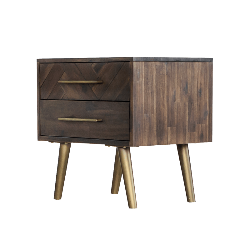 LEAH Herringbone Acacia Solid Wood Bedside Table Chest of Drawers Nordic