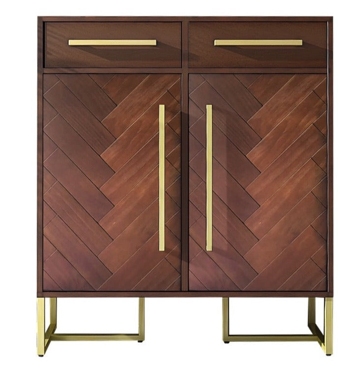 MIRIAM Herringbone Buffet Sideboard Cabinet Solid Wood for Cloth, Shoe Cabinet