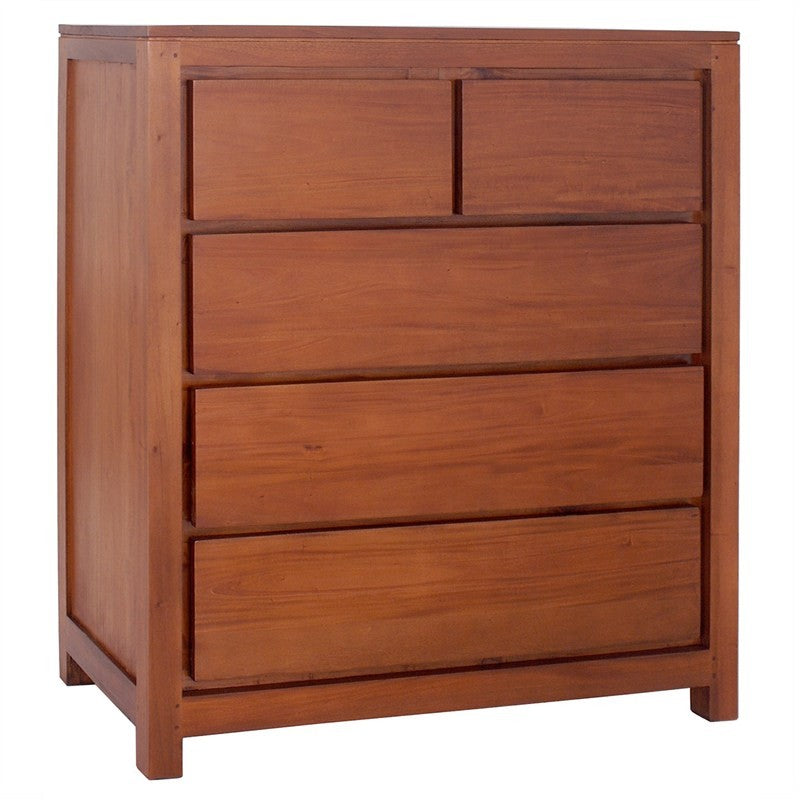 Naples Solid Teak Timber 5 Drawer Tallboy - Light Pecan SFS638TB-005-TA-LP_1