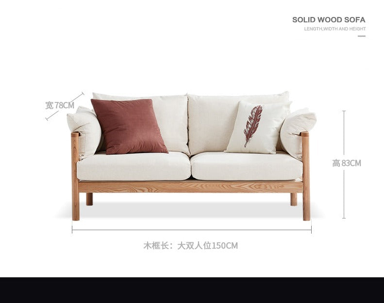 GRACE Nordic Japanese Design Sofa Solid Wood ( Choice of 6 Size, 8 Fabric Color )