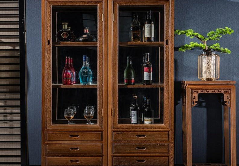 Max Furniture Single Door Glass Cabinet Modern Simple Chinese Solid Wood Storage Cabinet Bookcase