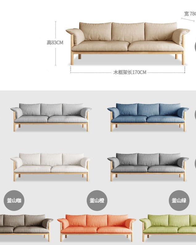 GRACE Nordic Japanese Design Sofa Solid Wood ( Choice of 6 Size, 8 Fabric Color )