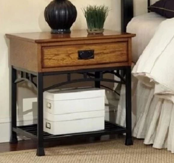 RILEY Rustic Wooden Bedside Side Table Lamp Stand