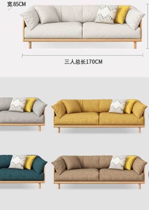 ELLIE Scandinavian Sofa Japanese Nordic Style Full Wood Frame 90 to 260 cm   ( 1, 2 3 Seater, Choice of 6 Size, 5 Color )