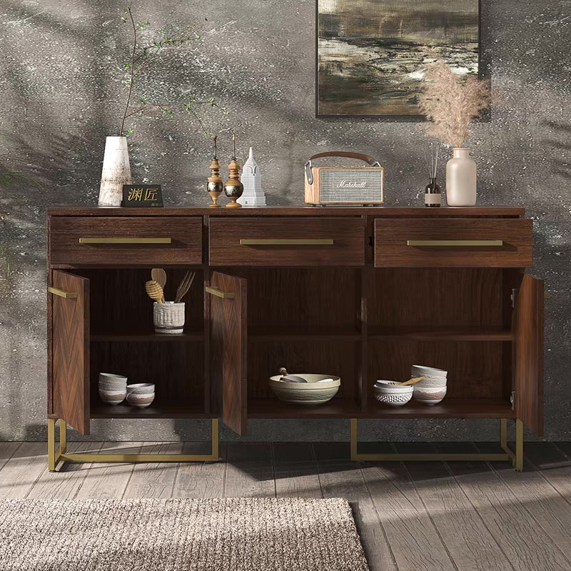 MIRIAM Herringbone Buffet Sideboard Cabinet Solid Wood for Cloth, Shoe Cabinet